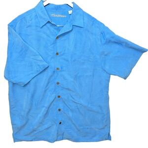 Caribbean Men's XL Blue Hawaiian Shirt Short Sleeve Floral Modal Blend Button Up